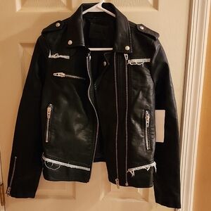 Black Leather Jacket with Zippers